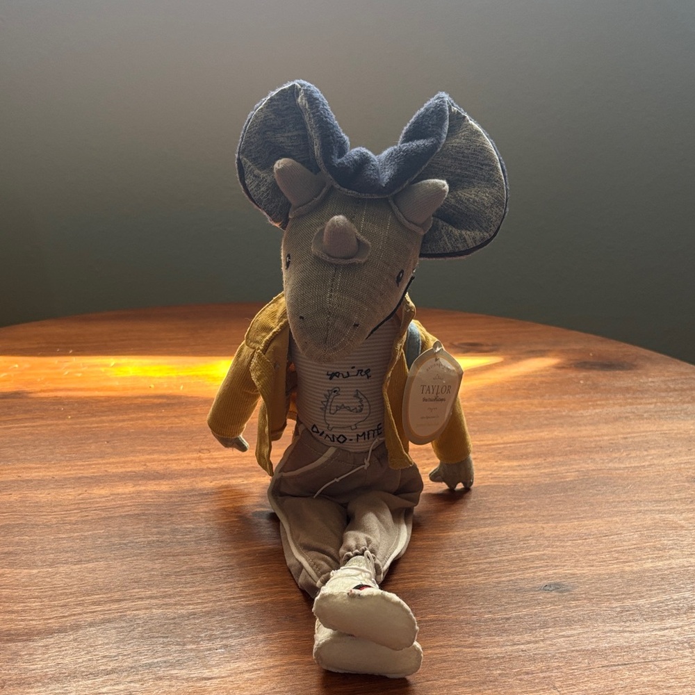 Pottery Barn Kids Triceratops Stuffed Animal - Gray, Tan, Mustard